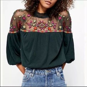 Free People Embroidered Monday Morning Top L